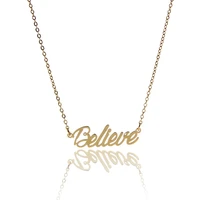 gold color nameplate necklace believe necklace for women jewelry stainless steel script front letters initial statement nl2425