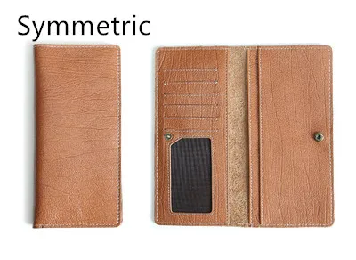 Brown Symmetric LEACOOL мужской кошелек из натуральной кожи Crazy Horse, Воловья кожа, мужские винтажные длинные тонкие кошельки ручной работы, кошелек, держатель для карт Carteira - Цвет: Brown Symmetric