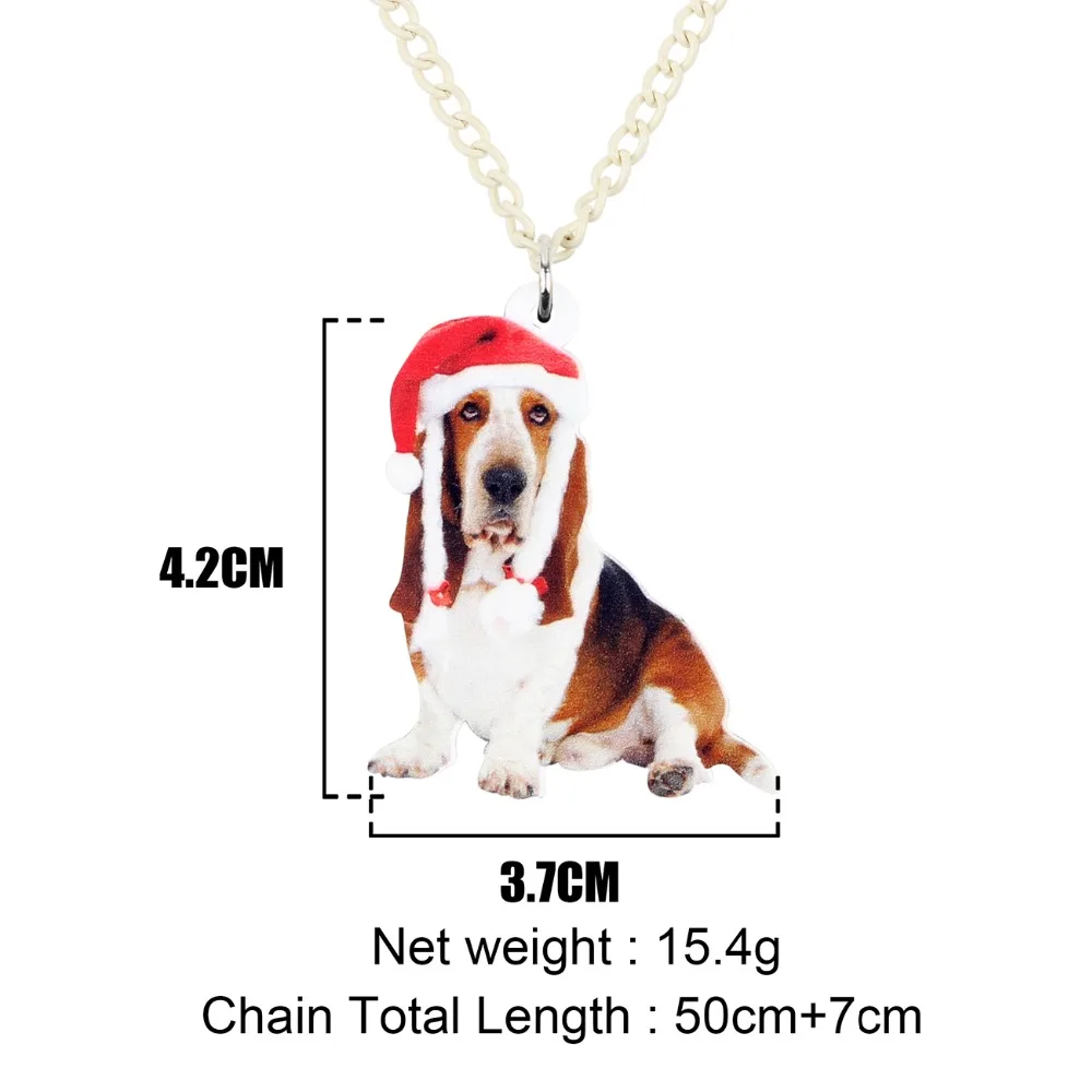 Bonsny Акриловая Рождественская шляпа Basset Hound подвеска для ожерелья собак цепочка