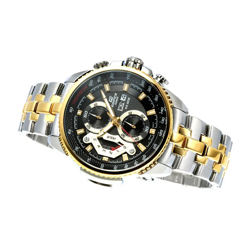 Casio Мужские часы с тремя глазами 100 метров водонепроницаемые спортивные гоночные настольные часы со стальным ремешком Мужские часы с белой пластиной стальной ремень EF-558