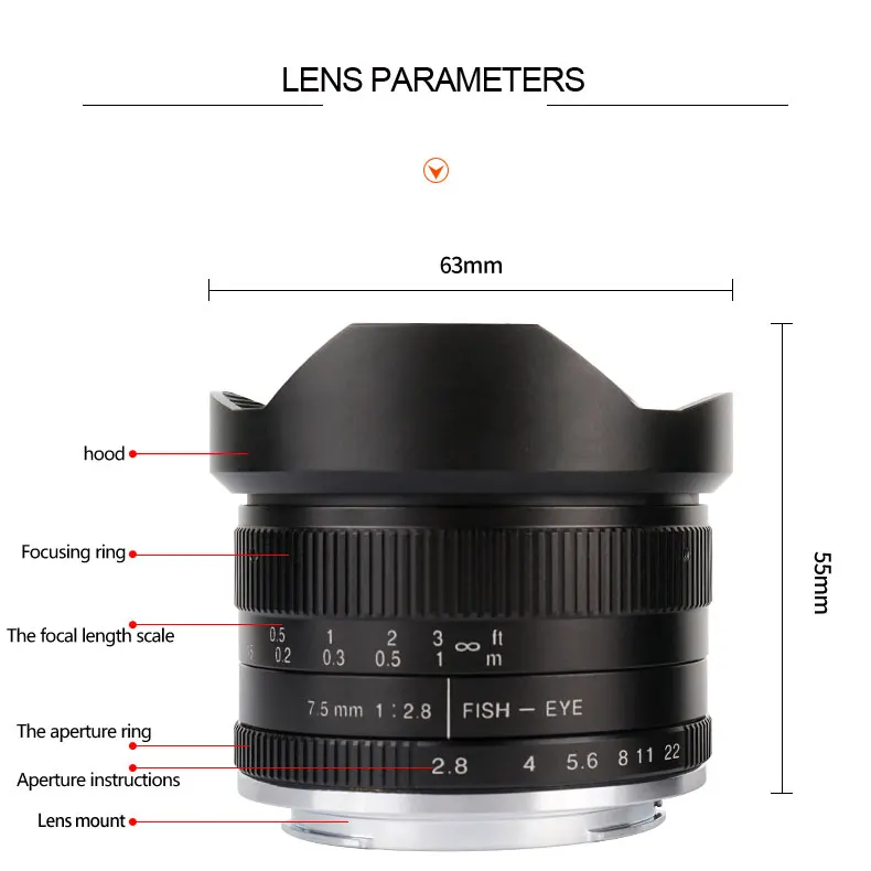 7 ручной Фиксированный Объектив fisheye 5 мм f2.8 для Sony E Mount Canon Fuji FX M4/3 держатель камеры