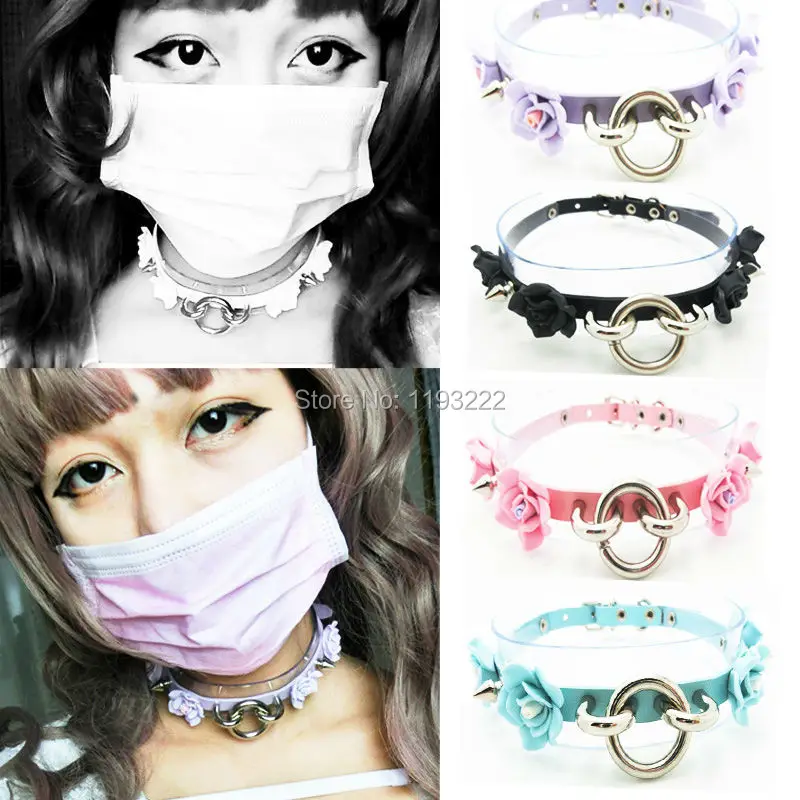 Лолита панк гот Ручной Работы Слоистых кожа винил Спайк Роза чокер Круглый шипы