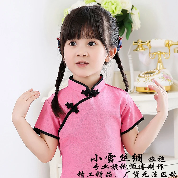 New Summer Female Children Cheongsam With Cotton And Linen Qipao Dress Baby Girls China Wind Restoring Ancient | Детская одежда и