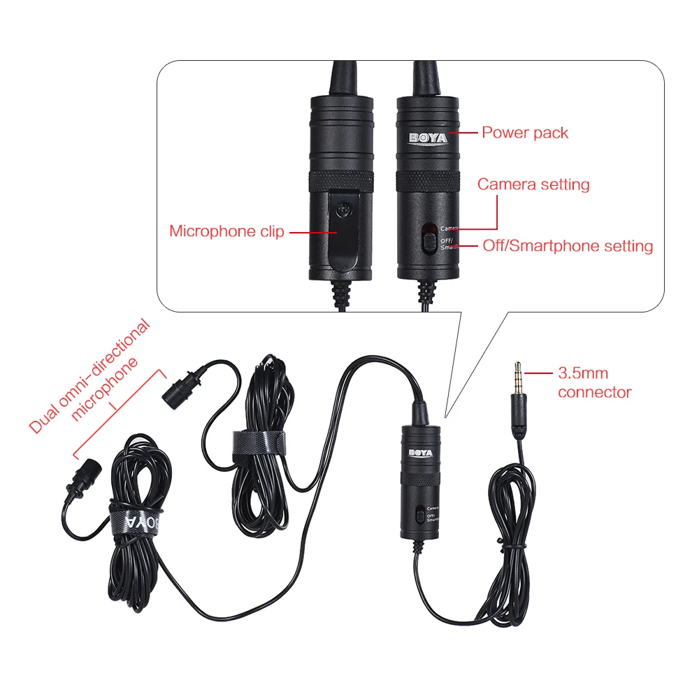 

BOYA BY-M1DM 4m Cable Dual-Head Lavalier Lapel Clip-on Microphone for DSLR smart phone Camcorders Recording VS BY-M1