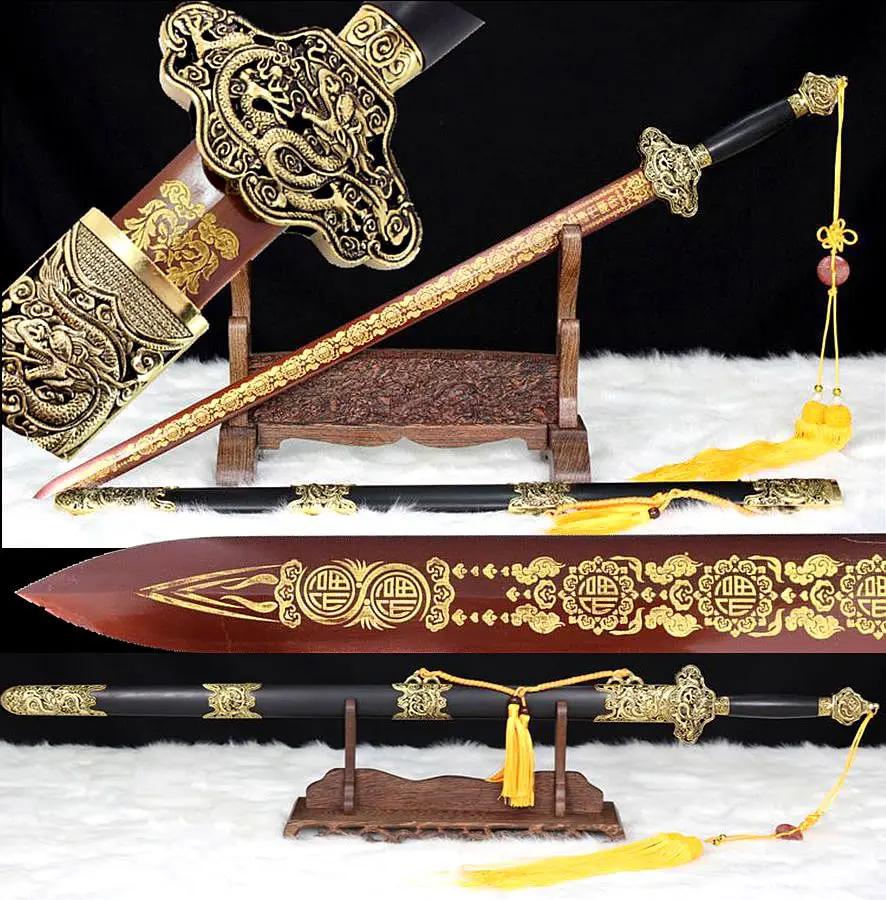 Сая рукоять из черного дерева Chinese KungFu WuShu Qing Dynasty Sword Jian Full Tang 1095 Carbon Steel