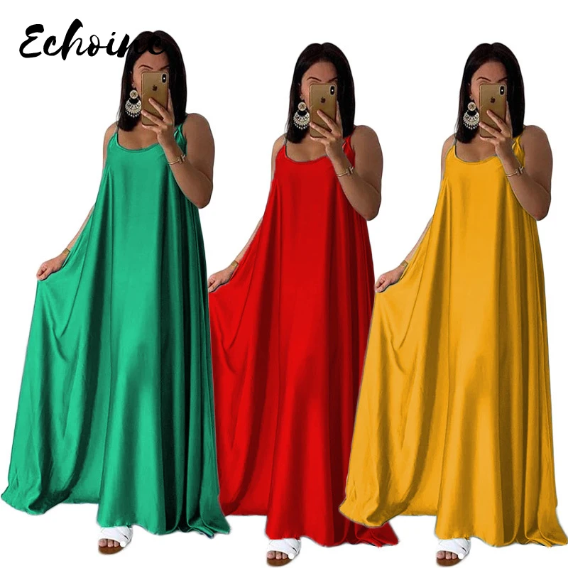 Женское пляжное платье без рукавов Echoine повседневное шелковое Свободное длинное