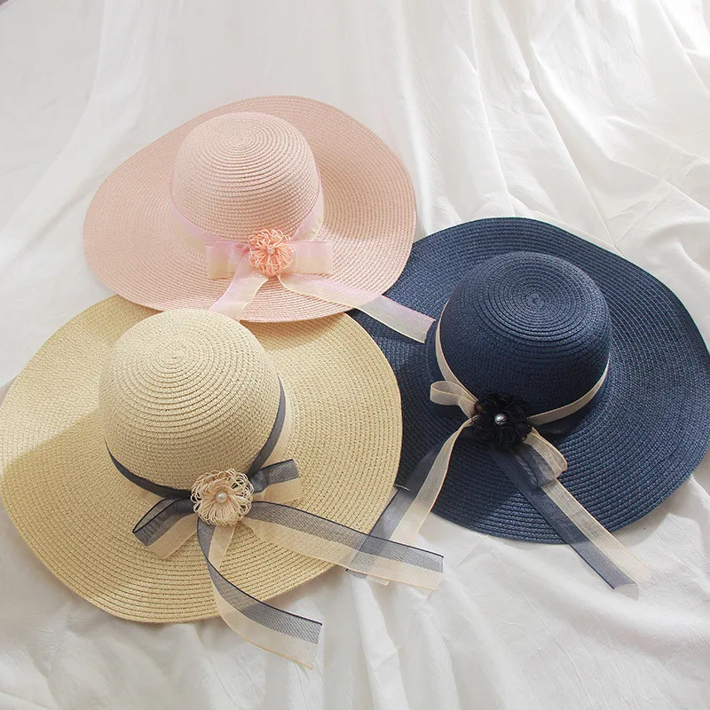 Шляпа женская соломенная с цветочным рисунком кружевная складная федора лентой