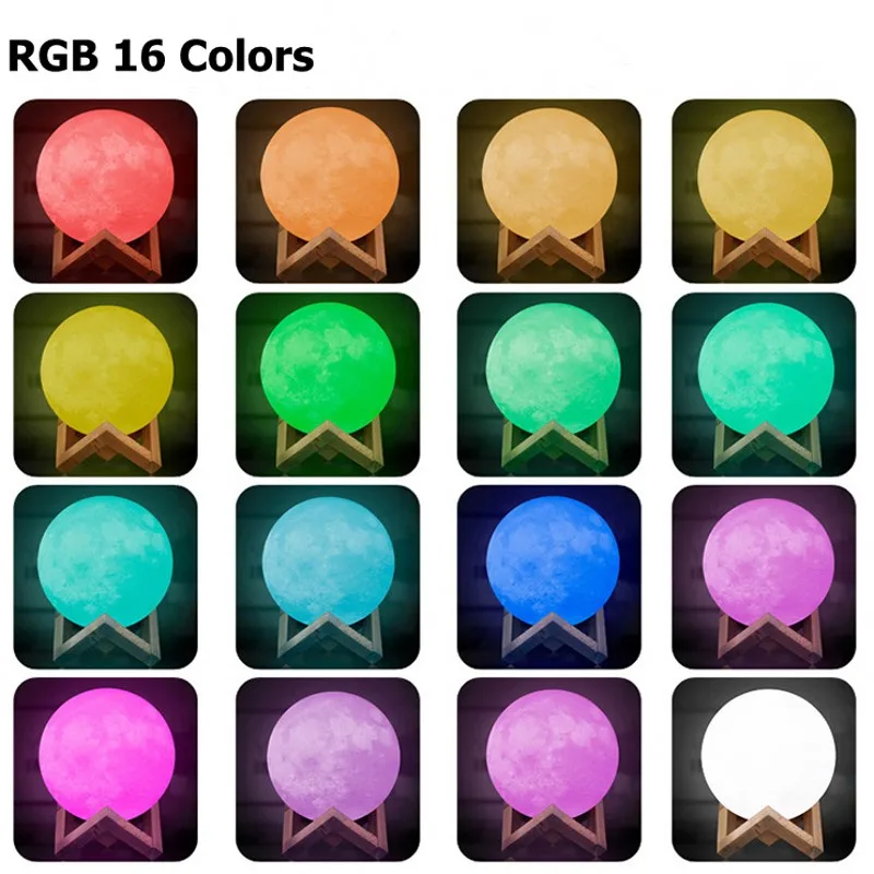 Лунный светильник светодиодный 8 20 см 3D принт USB лунный 2/3/7/16 цветов сменный RGB