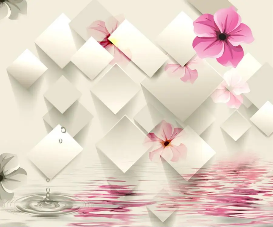 Большие фрески на заказ фон 3 d обои с красными цветами воде для гостиной дивана