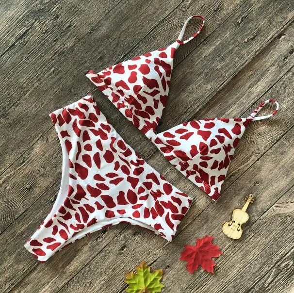 Red leopard dot Леопардовый женский купальник с высокой талией, бикини, купальник Mujer, женский купальный костюм, комплект бикини, винтажный пляжный бикини для женщин - Цвет: Red leopard dot
