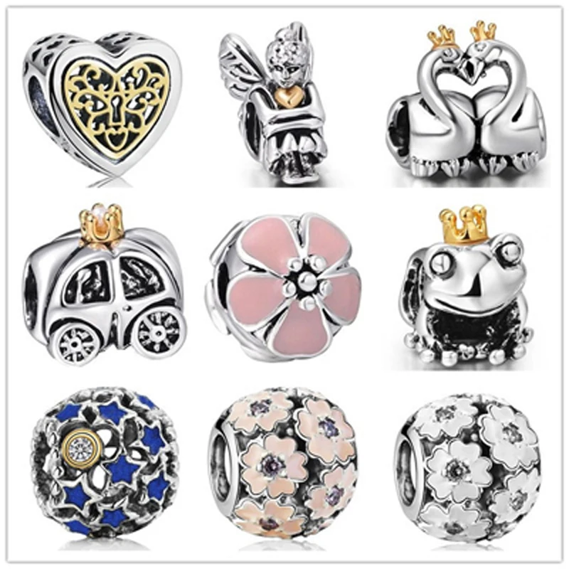 

BESTLYBUY 100% подлинное серебро 925 пробы цветок сердце ангел Лебедь бусины в виде автомобилей fit PAN браслет с подвесками модные серебряные ювелирн...