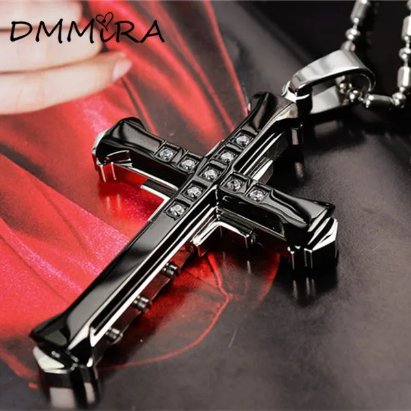 Мужской кулон с крестиком ожерелье из нержавеющей стали золотого и черного цвета