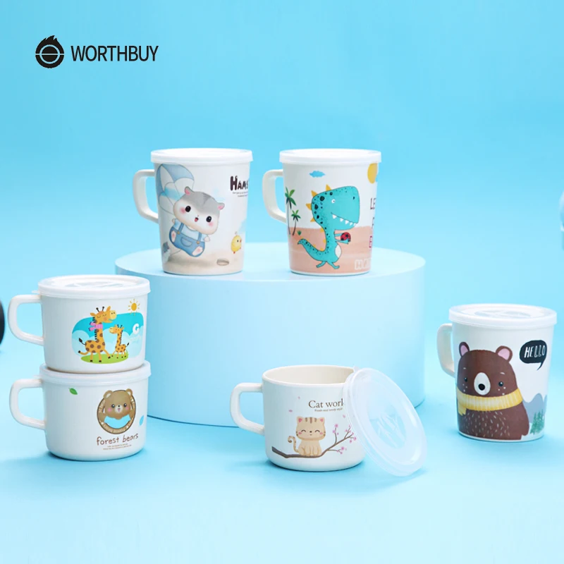 WORTHBUY милый мультфильм Детская кружка Экологичная бамбуковая кофейная с крышкой