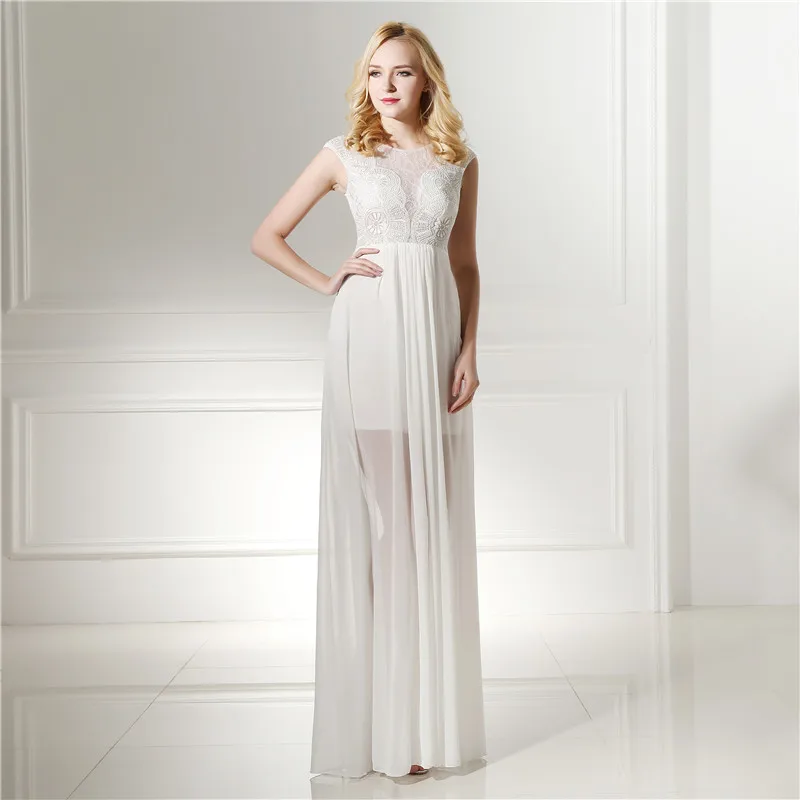 Шифоновые белые платья для выпускного вечера с вышивкой кружевные длинные