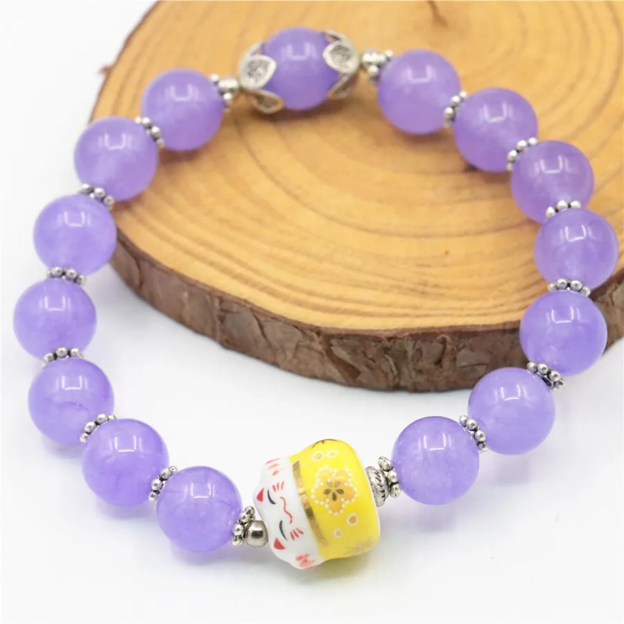 10 мм круглые бусины лаванды алдрита фарфорового браслета кота подвески из