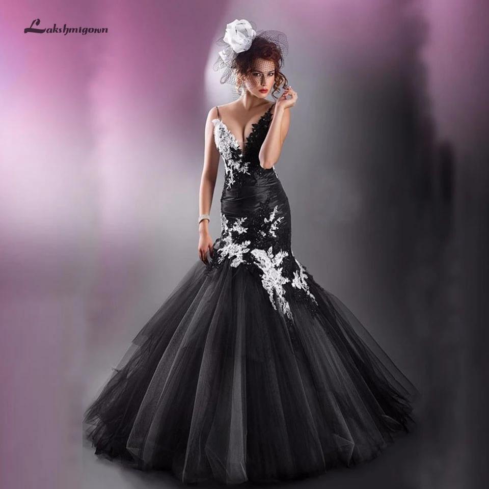Женское свадебное платье Русалка lakshmidress готическое черное/Белое винтажное