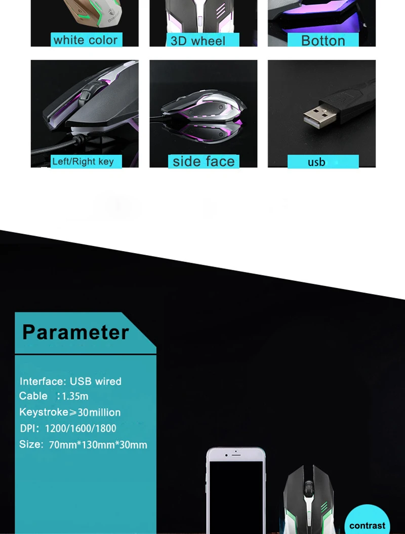 Bosston USB 1800 dpi оптическая компьютерная мышь игровая мышь с дыхательным светильник для ПК ноутбука настольная M60 металлическая основа