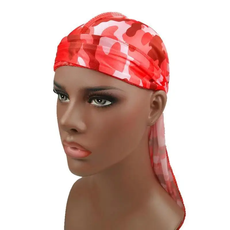 Для мужчин длинный хвост банданы камуфляж шелковистый Durags тюрбан Кепки крышка головки бандана повязка на голову шапка моды модный головной убор-бандана