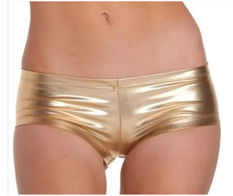 2017 Women Fashion Sexy Black Golden Silver Nightclub Short PU Patent Leather Flat Panty Thong Panties |