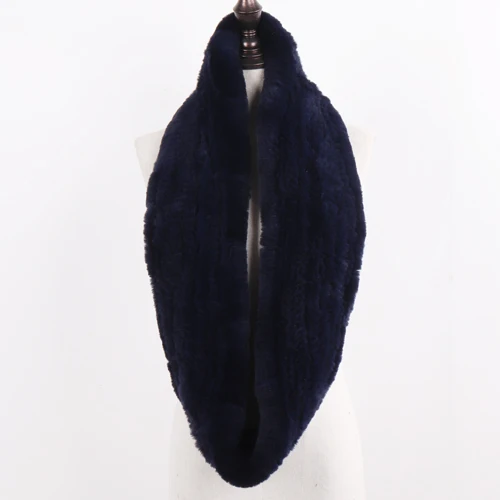 dark blue Женский шарф с мехом бесконечности, Круглый Длинный натуральный мех, зимние тёплые шарфы, уличная мода, кроличий мех, муфели, Прямая с фабрики - Цвет: dark blue