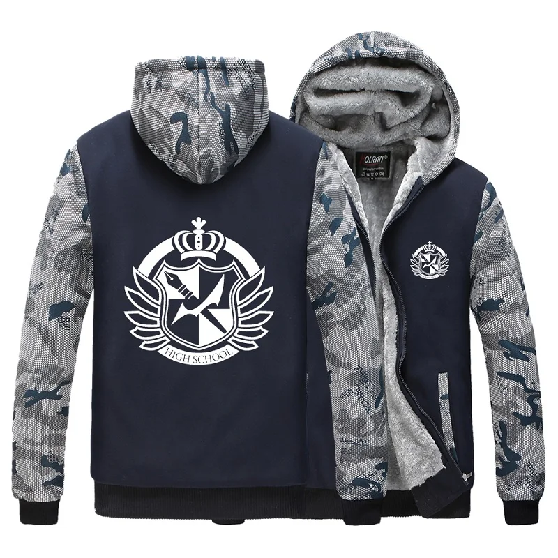 

High-Q Unisex Anime Cos DanganRonpa Fleece hoodie DanganRonpa jacket Army Camouflage Thick Cardigan monokuma Hoodie