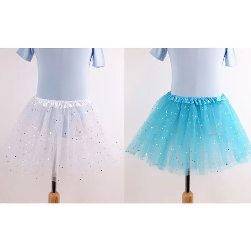 

Children Toddler Girl Three Layers Pleated Tutu Skirt Solid Color Glitter Star Sequins Ballet petticoa Costume Satin Edge Mini