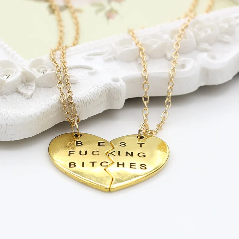 2015 Broken Heart Pendant Necklace Gold Chain Statement Choker Best Bitches for You Jewelry Women|necklace resin|necklace applenecklace line |