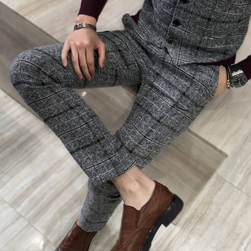 

2019 Spring and Autumn Men Suit Pants Fashion Business Casual Mens Trousers Size 5XL Slim Fit Plaid Pants Man