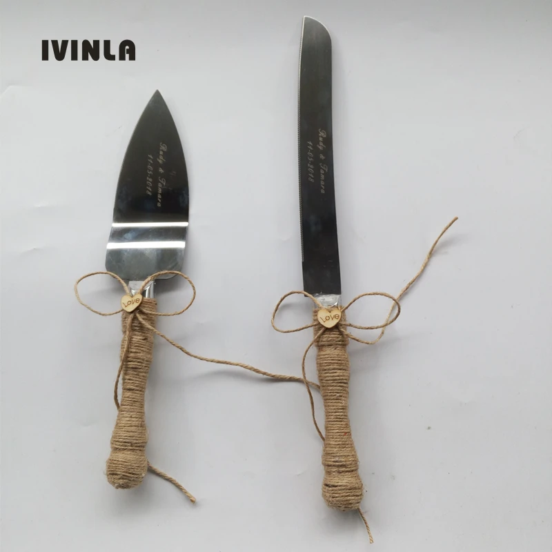 1 компл./лот джутовый персонализированный свадебный торт нож и серверный набор
