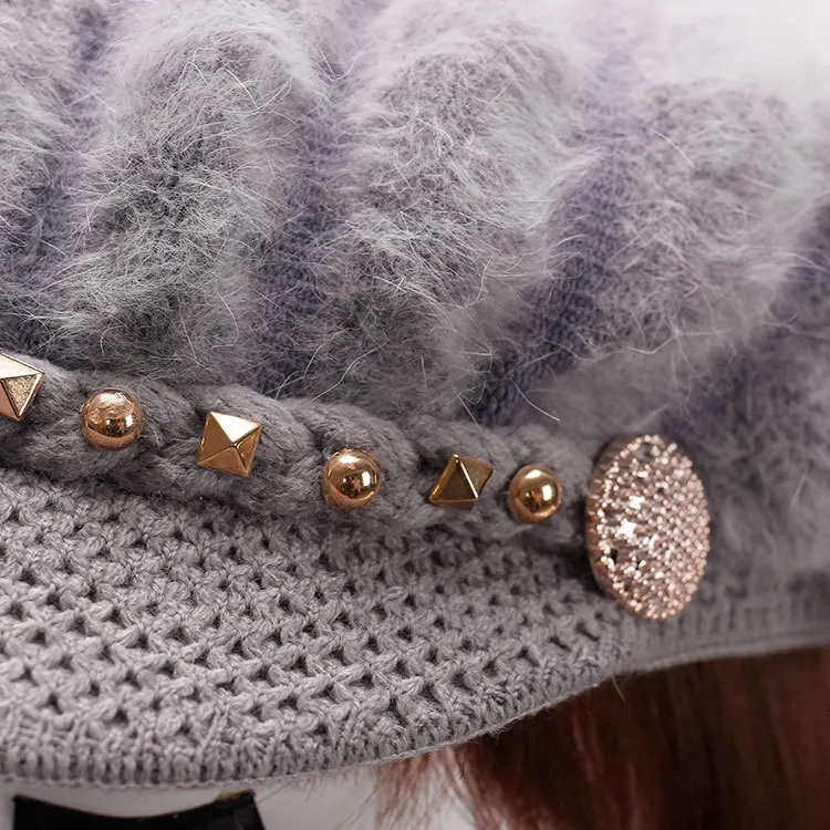 Теплые Женские Зимние Hat Для Женщин Шляпа Skullies &amp Шапочки кролик Волос Берет Cap