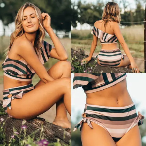 2019 летний семейный купальник для мамы папы девочек и мальчиков полосатый Женский