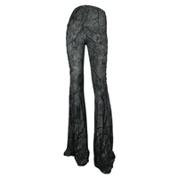 vintage gothic women pants lace up bandage pants tree root pattern elastic high waist flare trousers women