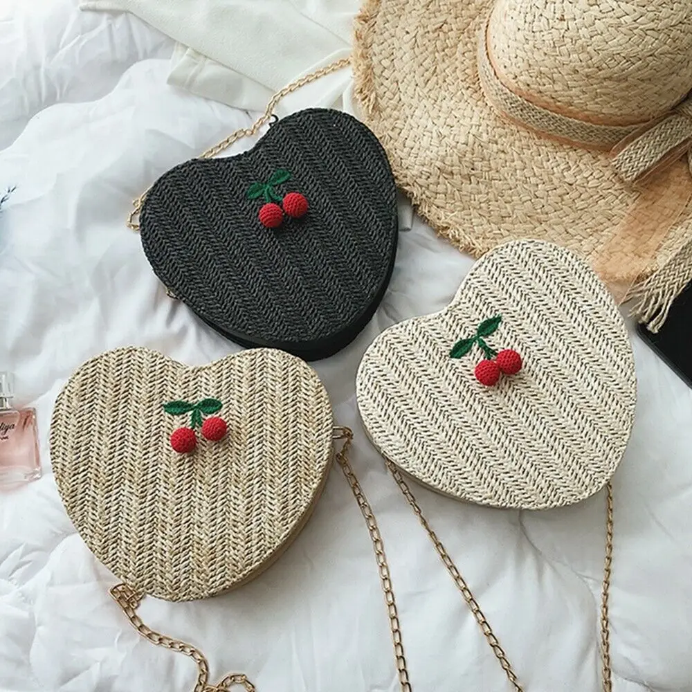 Женские дизайнерские сумки в форме сердца Плетеная соломенная сумка из ротанга с