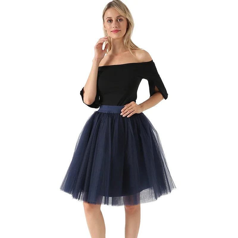 Navy blue 5 слоев 60 см принцесса миди Тюлевая юбка плиссированная юбка-пачка для танца Женская юбка лолита Jupe Saia faldas джинсовые юбки для вечеринок - Цвет: Navy blue