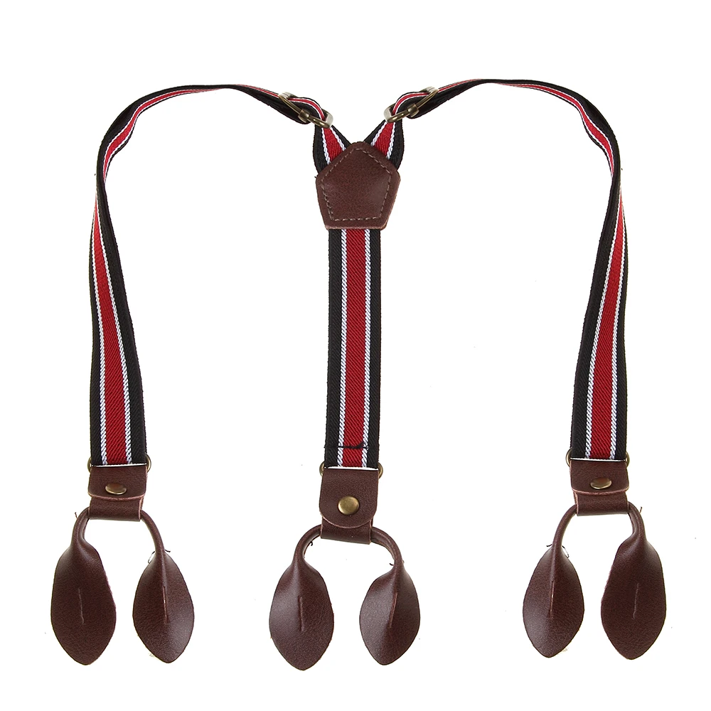 

Free Shipping Boys Black Red Striped Button Braces Suspenders For Kids