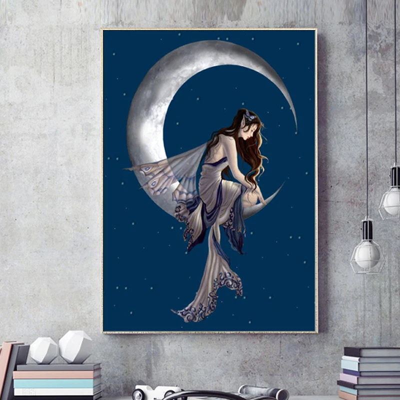 Cross Stitch Embroidery &quotPrincess Cn the Moon&quot Carton Diamond Painting Crystal Mosaic Craft Beauty Character Bedroom Decor | Дом и сад