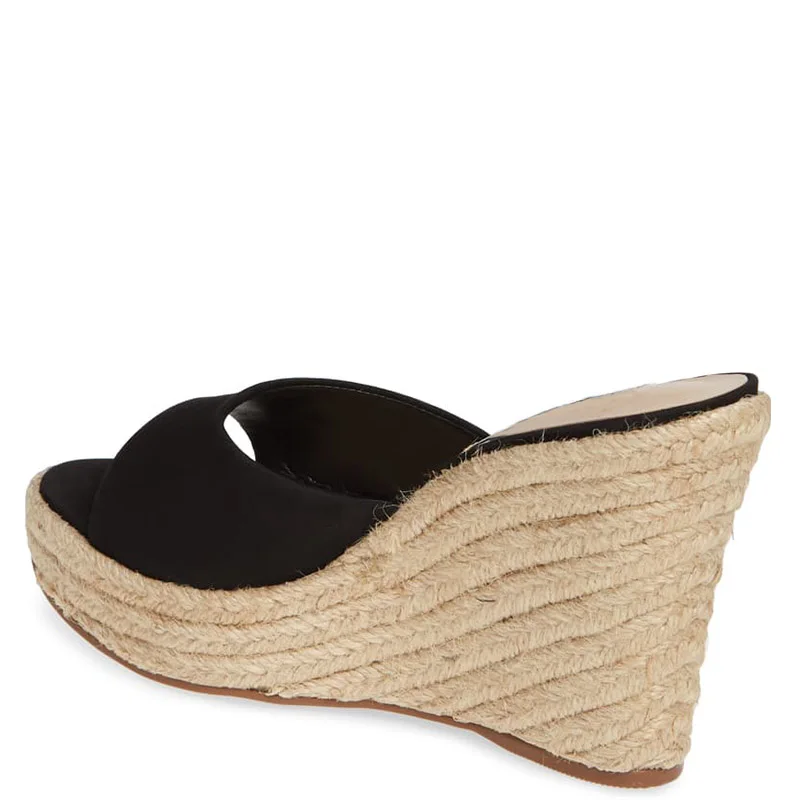 Туфли на высокой танкетке цвет черный белый эспадрильи Босоножки платформе