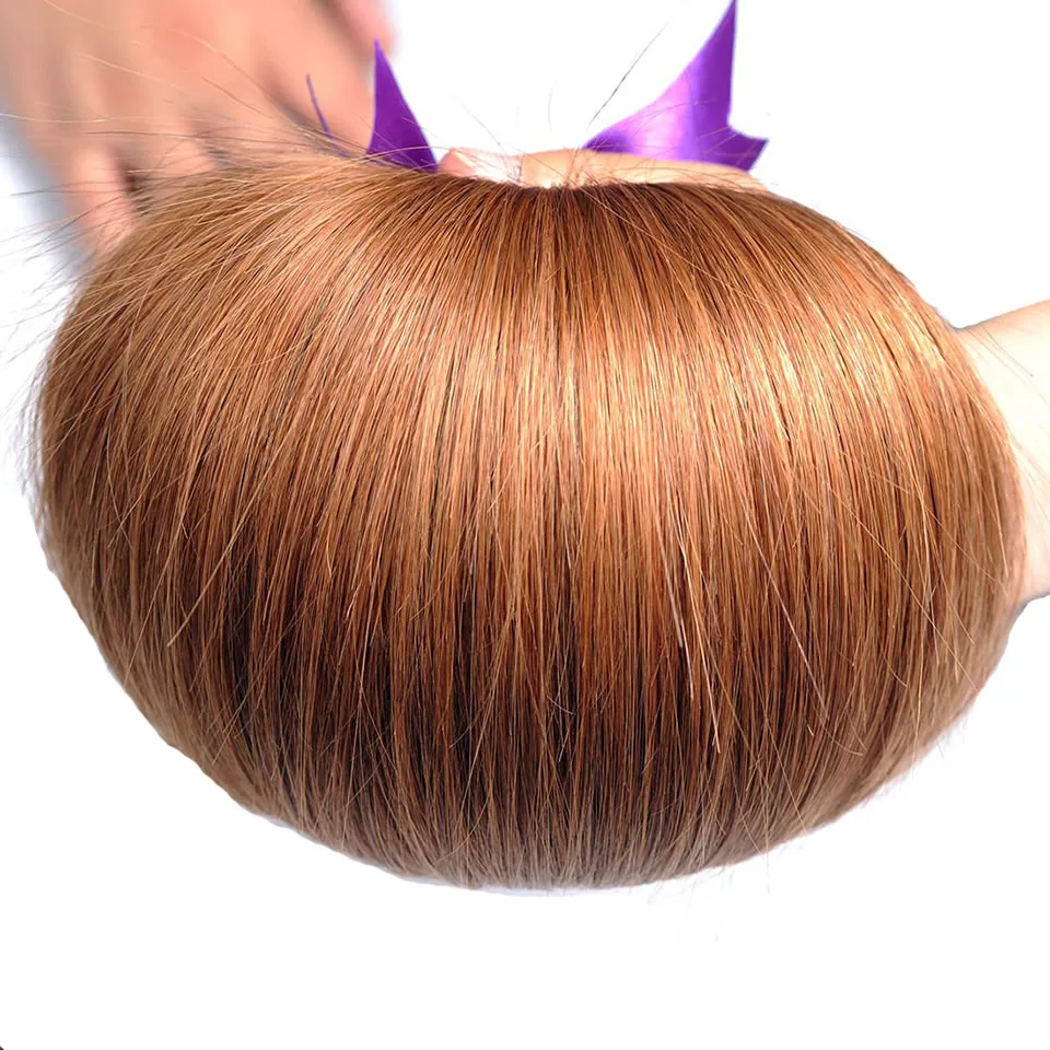Pinshair Цвет 30 Темно Мёд блондинка Связки с закрытием натуральные волосы прямые