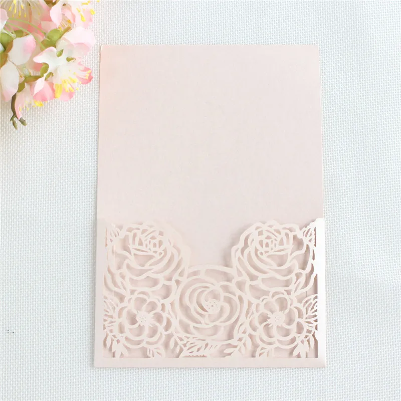 Бордовая Роза Лазерная резка приглашения карман с блестками конверт предложение