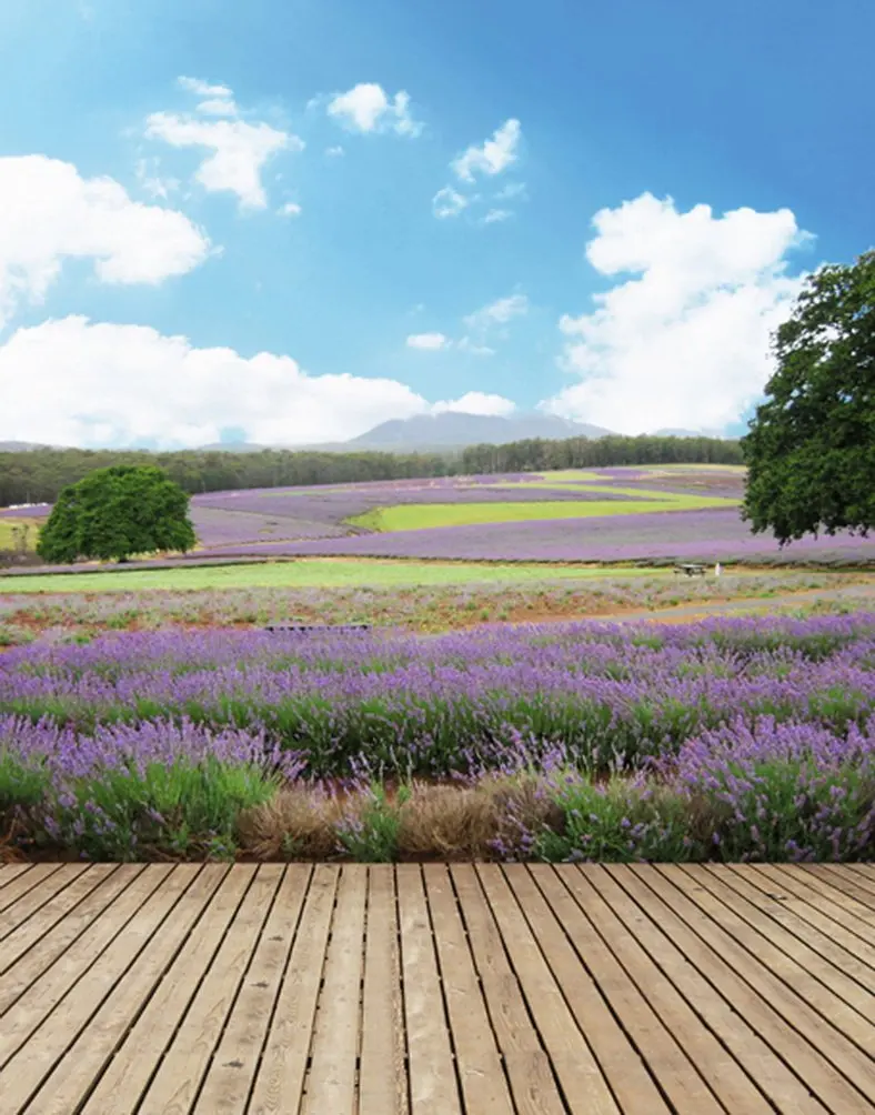 

5x7ft Wooden Floor Purple Flowers Lavender Photography Backdrops Photo Props Studio Background