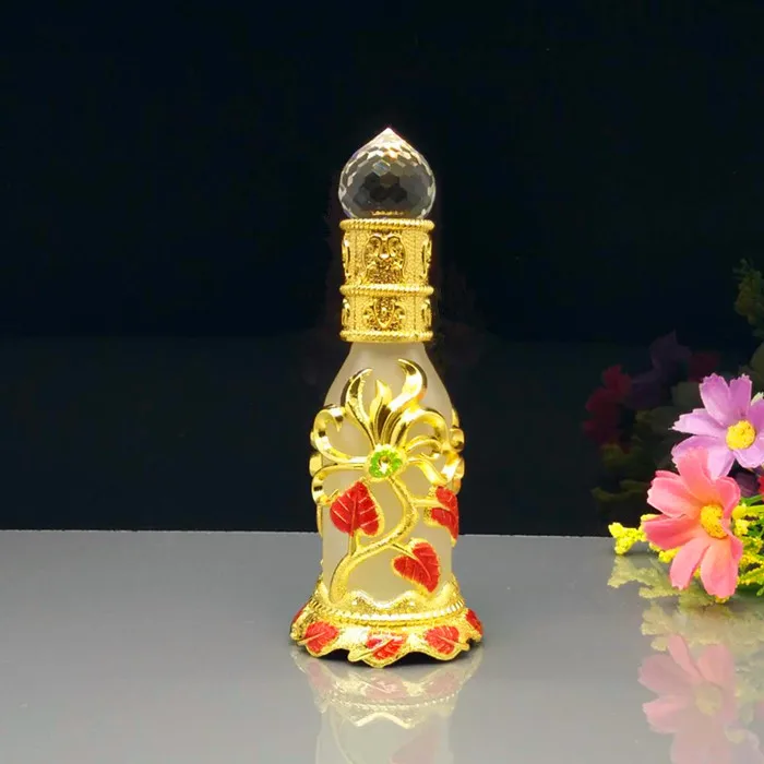 1 шт., 20 мл, старина, металлический флакон для парфюма, арабские Бутылочки для эфирных масел, стеклянная капельница, бутылка для Ближнего Востока, 4 цвета - Цвет: Золотой