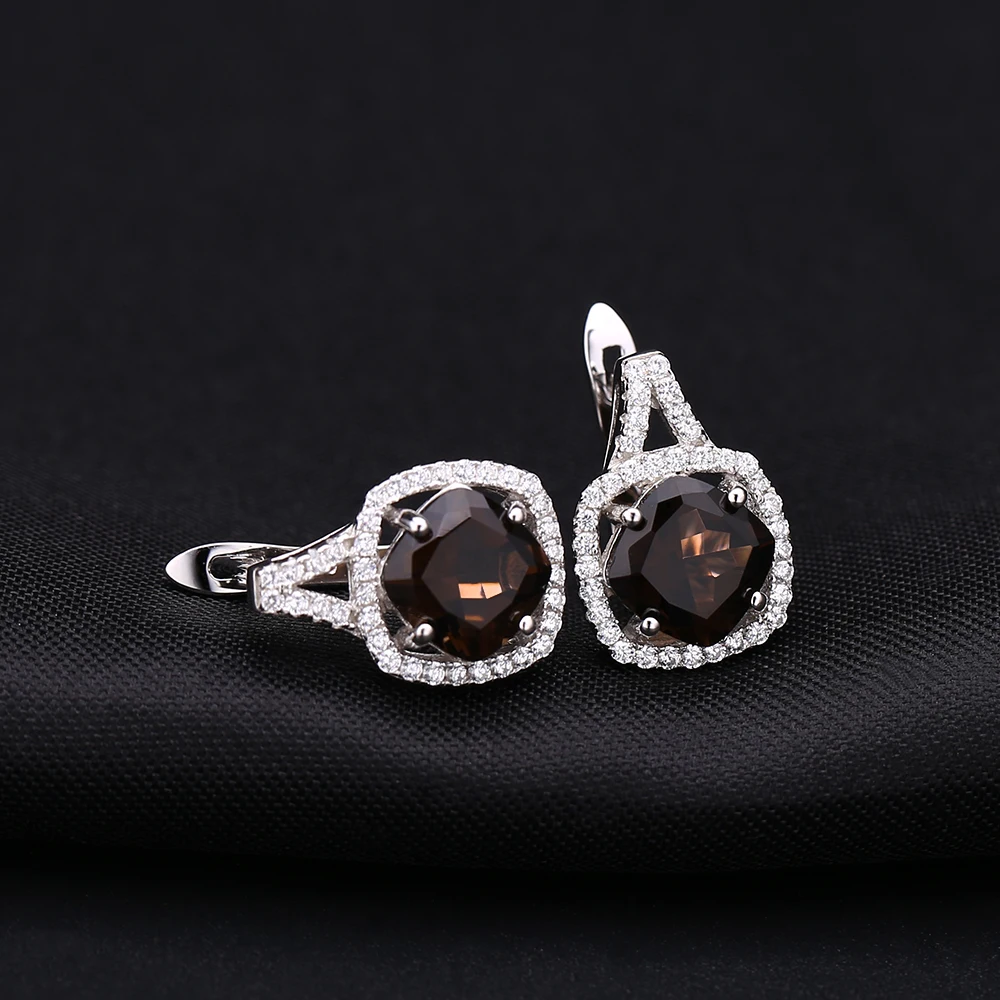 Серьги и кольцо из серебра 925 пробы с натуральным дымчатым кварцем|jewelry sets|fine