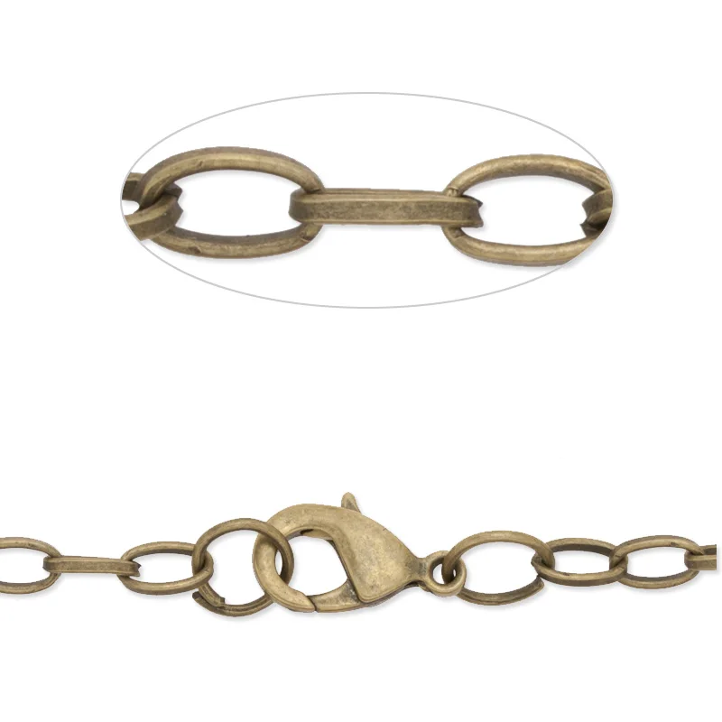 4x6 5 мм Античная бронзовая круглая цепь с застежкой лобстером сделанная из латуни