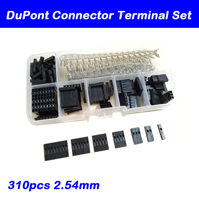 

310pcs/A Set Dupont Wire Jumper Pin Header Connector Housing Kit Male Crimp Pins+Female Pin Connector Terminal Pitch With Box