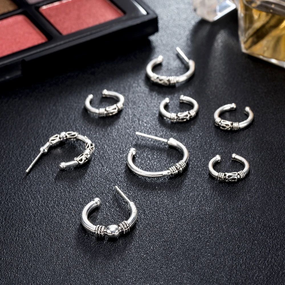 8 шт./компл. древний серебряный Цветной Круг узел серьги-гвоздики для женщин