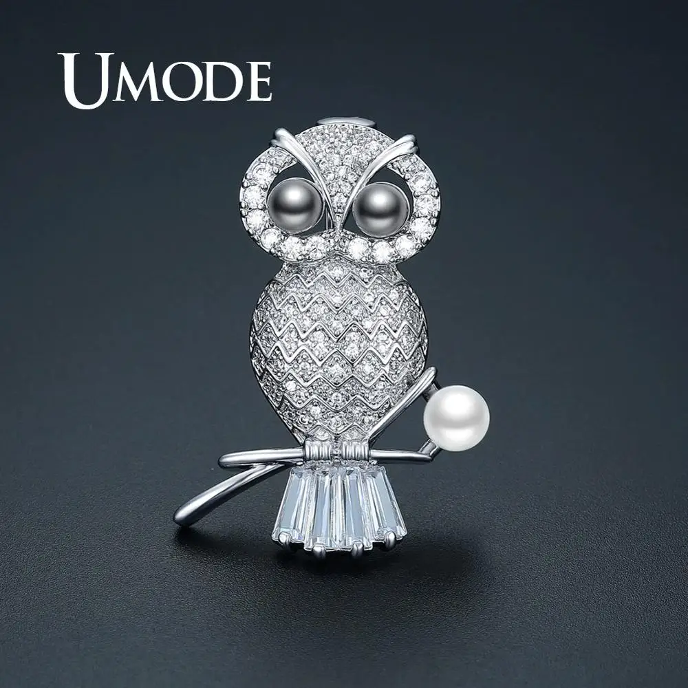 

UMODE Luxury CZ Crystal New Owl Pearl Brooches for Women Brooch Pins Jewelry Suit Clothes Clips Accessories UX0014B