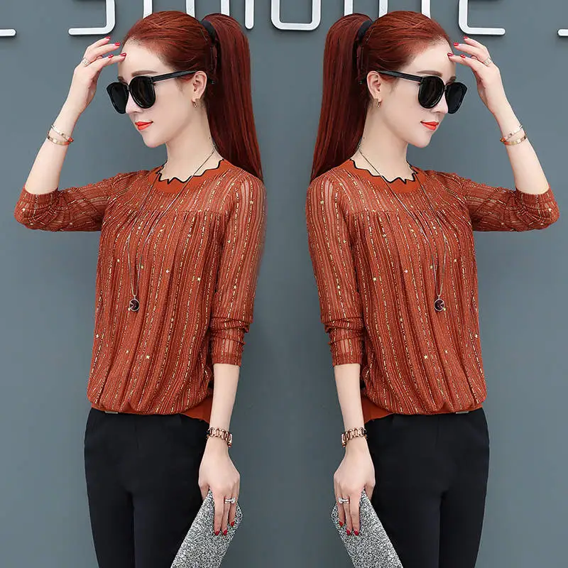 2018 EvelingAsky Korean Chiffon Blouse Striped prints Office Women Shirt Tops Spring Autumn The New Casual |