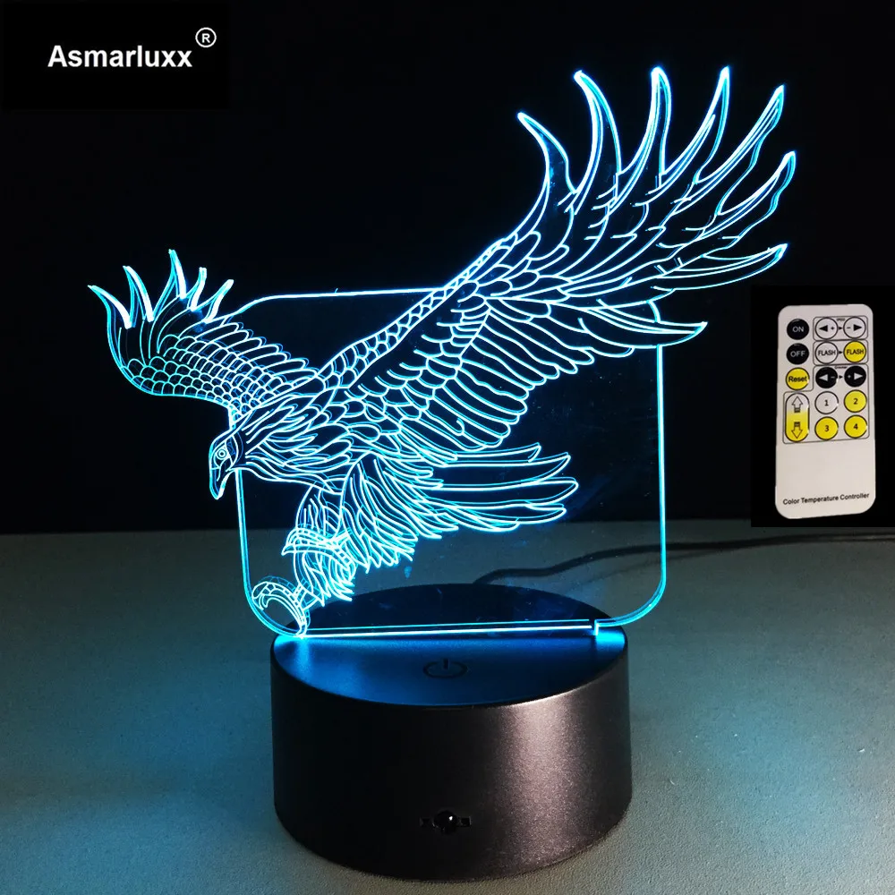 Орел 3D Ночной светильник 7 цветов изменяемый RGB светодиодные лампы настроение