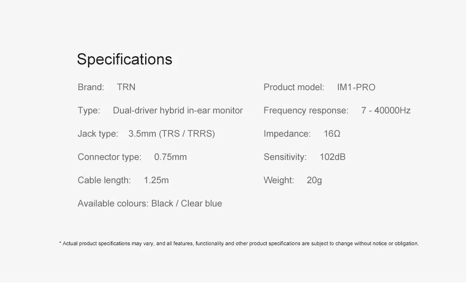 TRN IM1 Pro 1BA+ 1DD Гибридный TRN Наушники Hi-Fi Monito спортивные наушники ушной гарнитуры 2Pin съемная