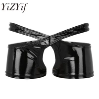 yizyif new style sexy mens lingerie panties soft shiny patent leather open butt crotchless low rise boxers underwear underpants